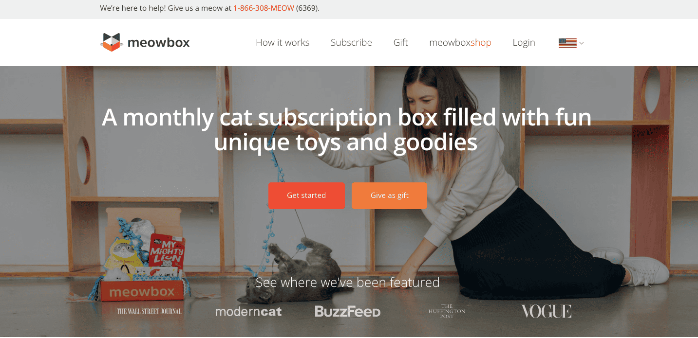 meowbox eCommerce landing page examples