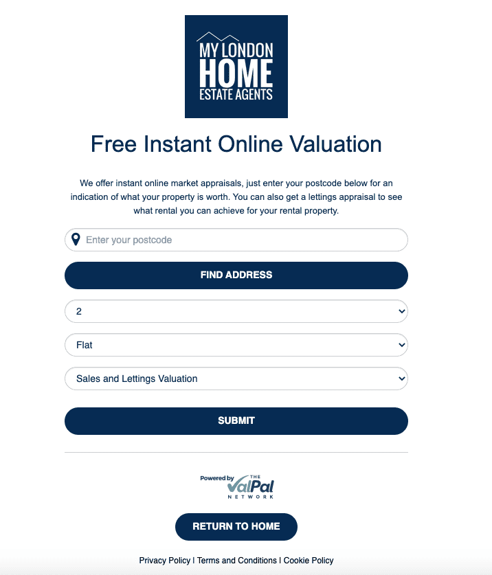 real estate landing page example from My London Home