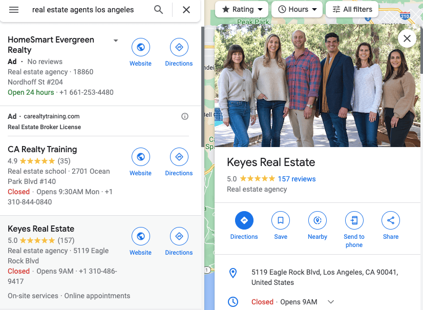 Sample real estate Google My Business Profile