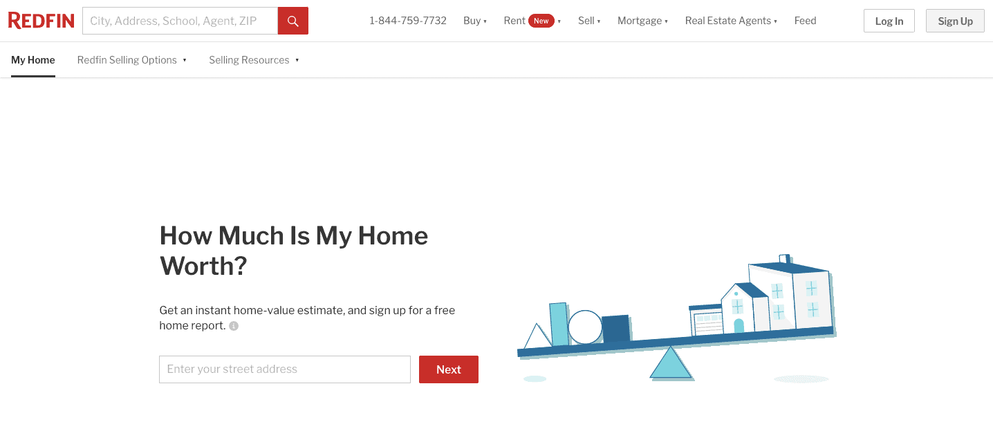 real estate landing page example from Redfin