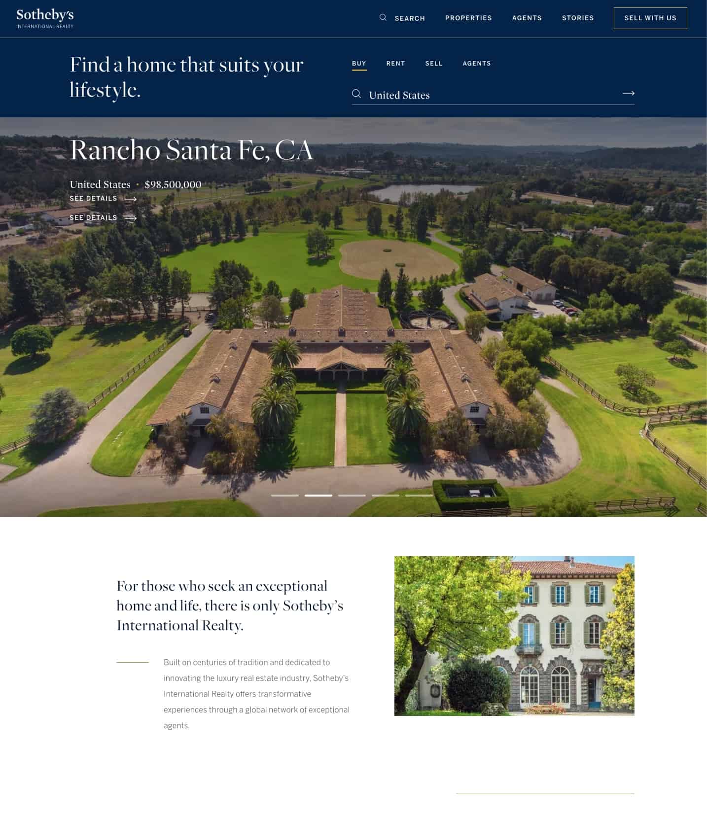 Example of real estate landing page from Sotheby's Luxury Real Estate