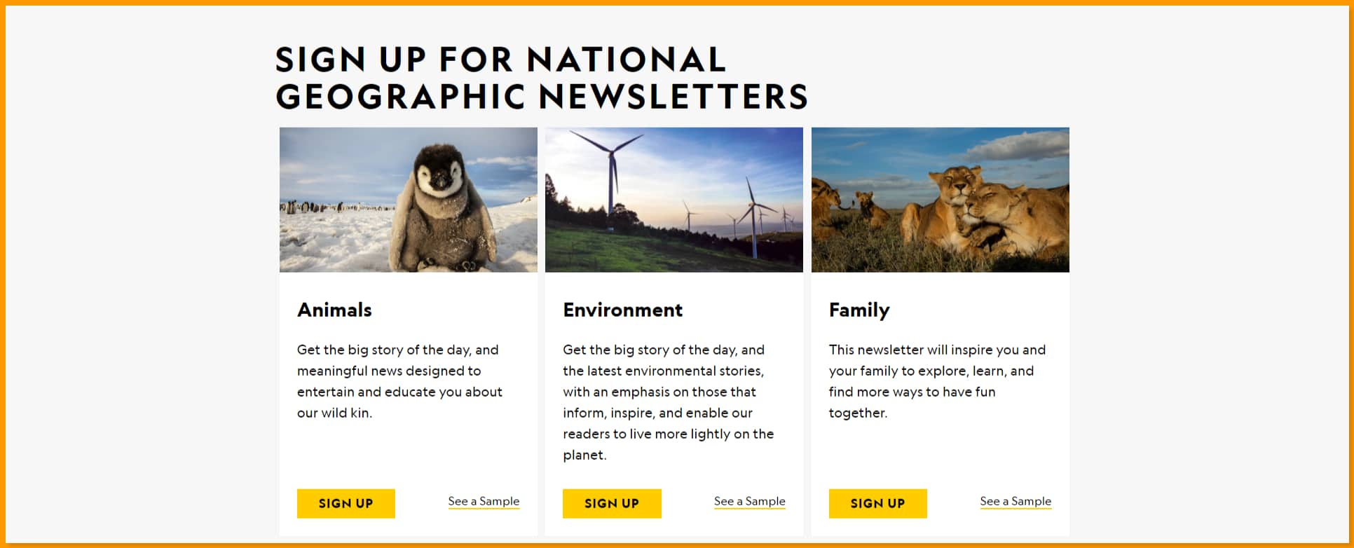 National Geographic Newsletters Sign Up Form page (1)