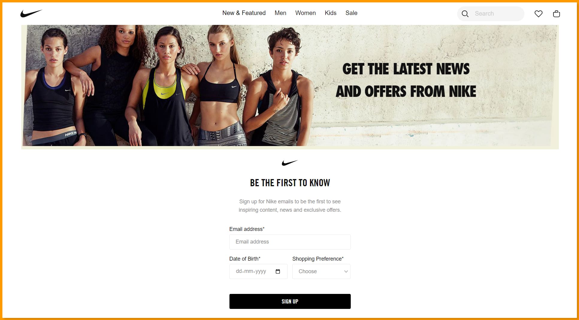 Nike Email Signup form