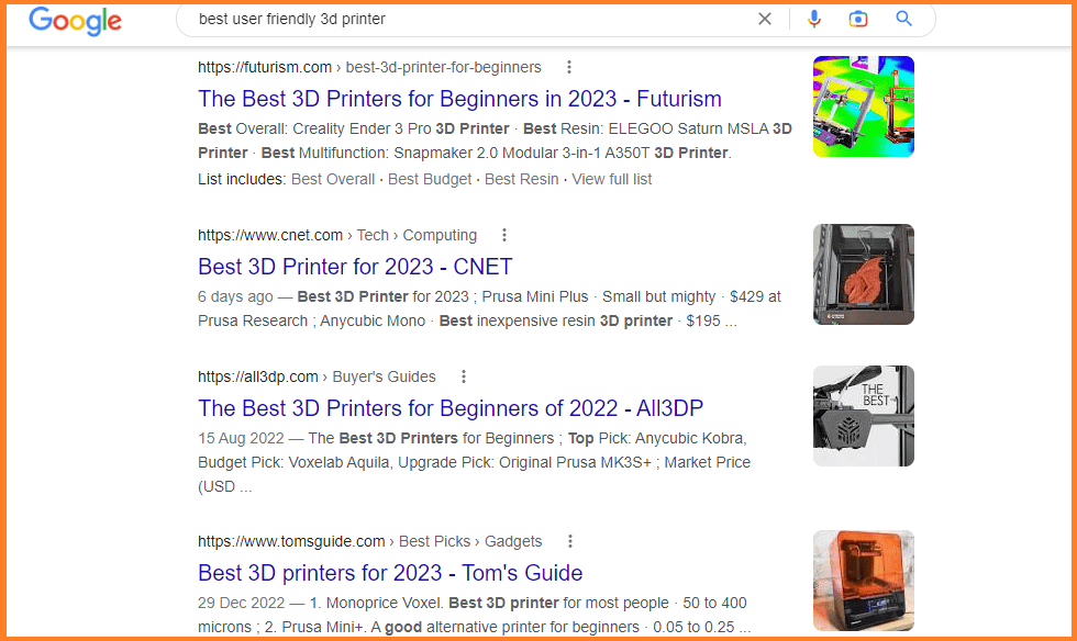 screenshot of SEO results in Google search