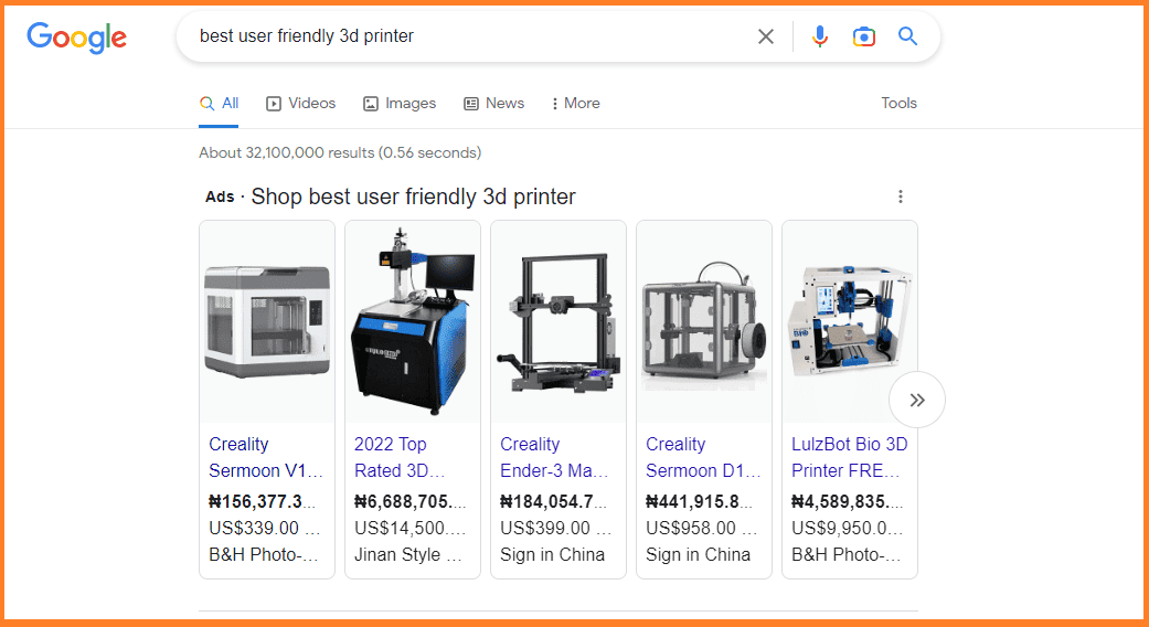 PPC advertising example on Google