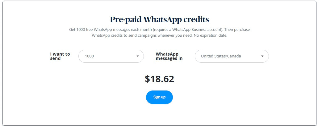 Sendinblue prepaid WhatsApp credits