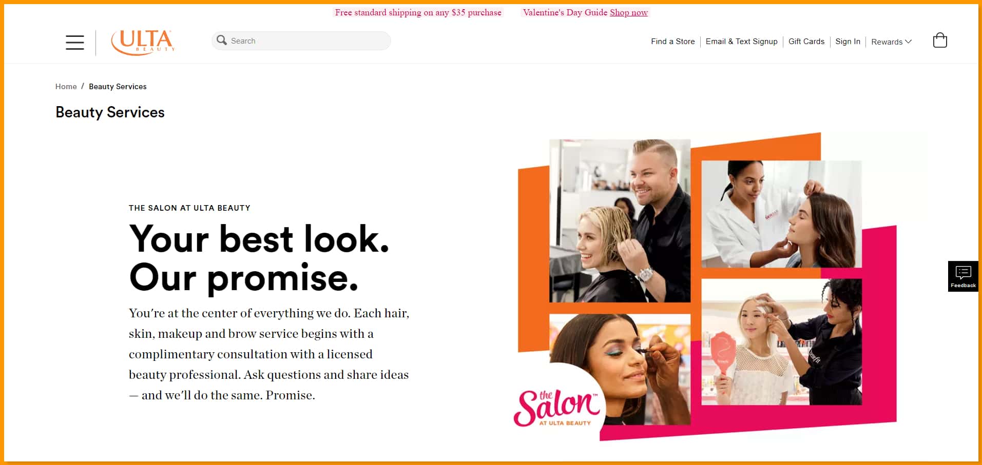 website homepage of Ulta salon