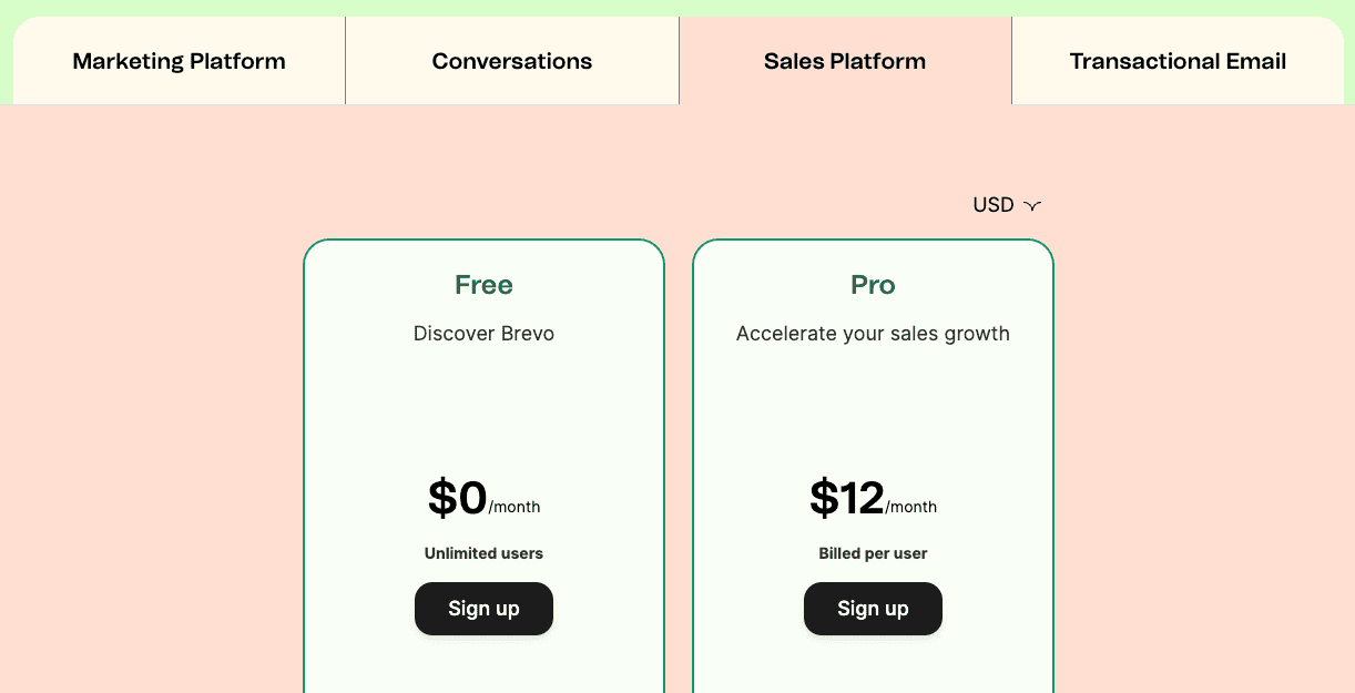 Brevo/Sendinblue sales platform pricing