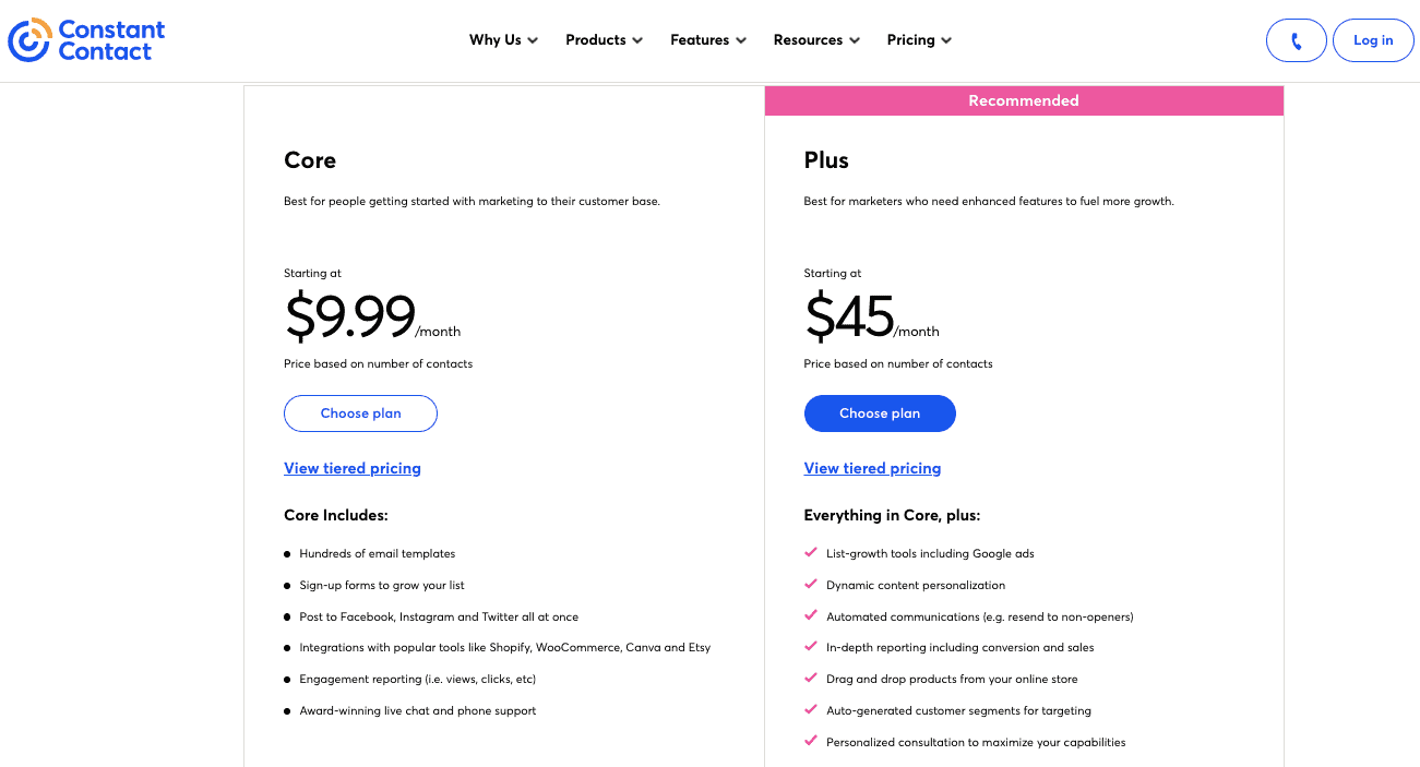 Constant Contact pricing plans 