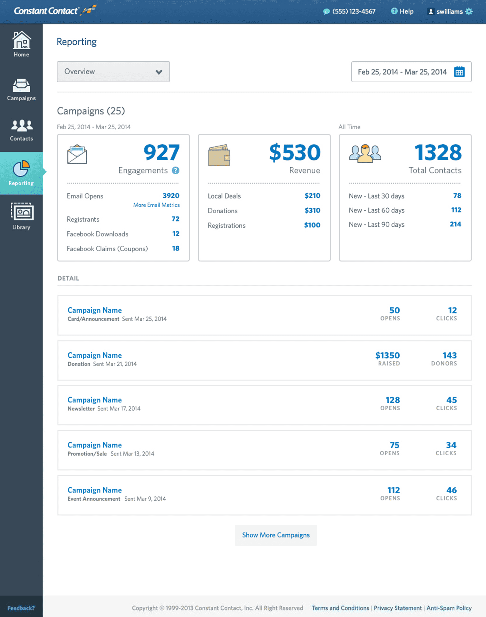 Constant Contact reporting feature