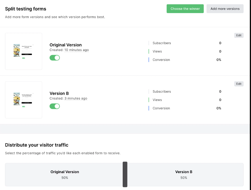 MailerLite split testing or A/B testing feature