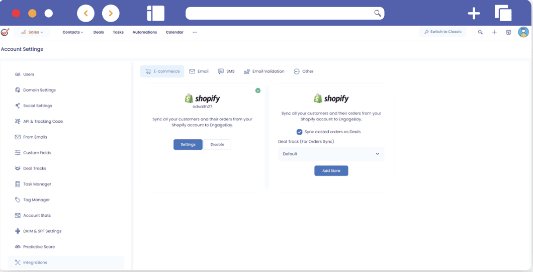 EngageBay integration with Shopify