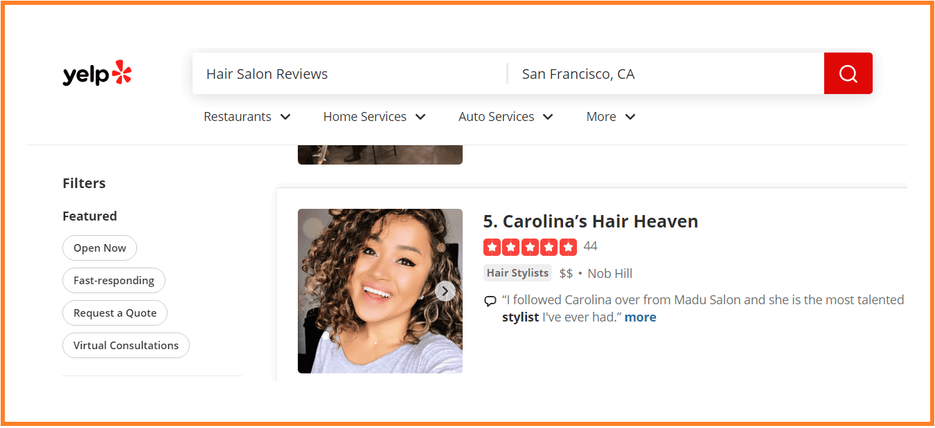 Yelp reviews of a hair salon