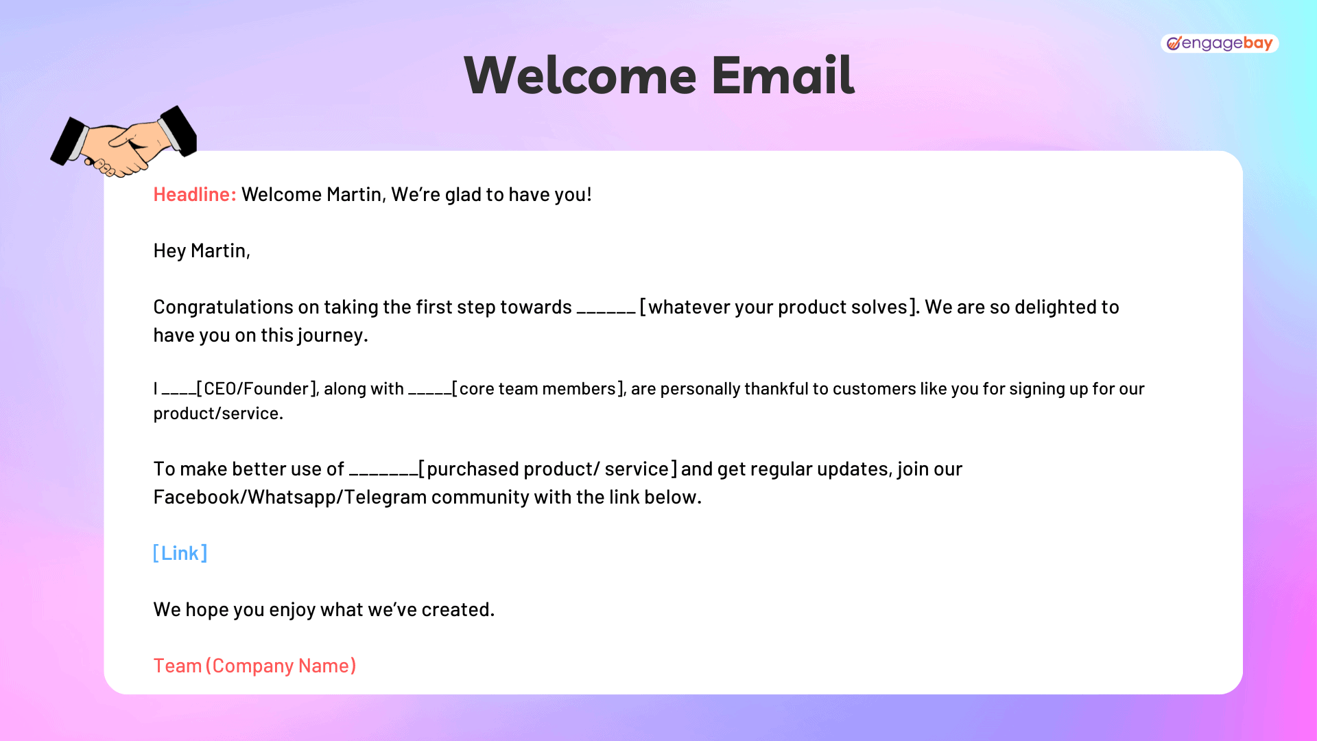 welcome email template by EngageBay
