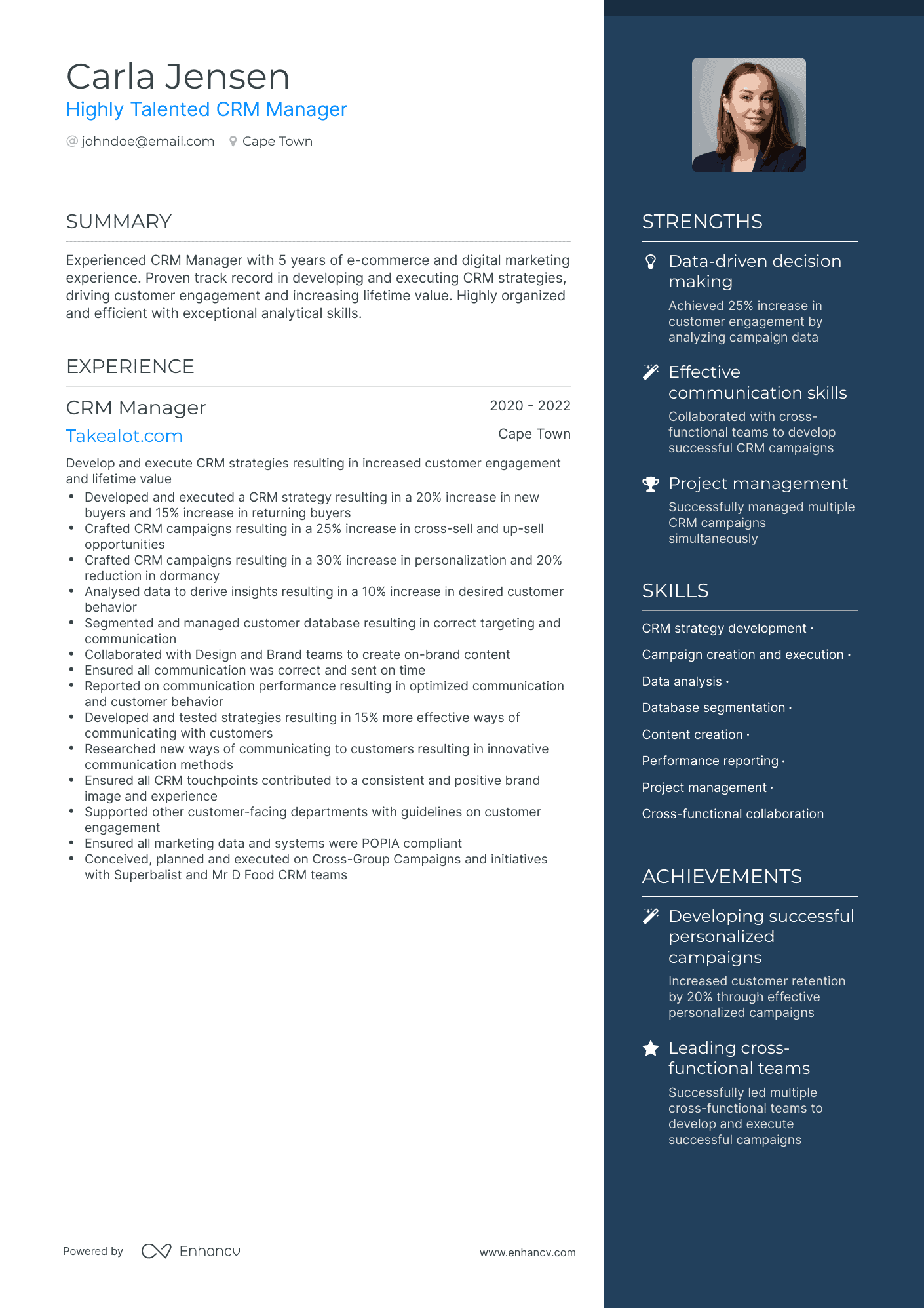 Colorful CRM manager resume template
