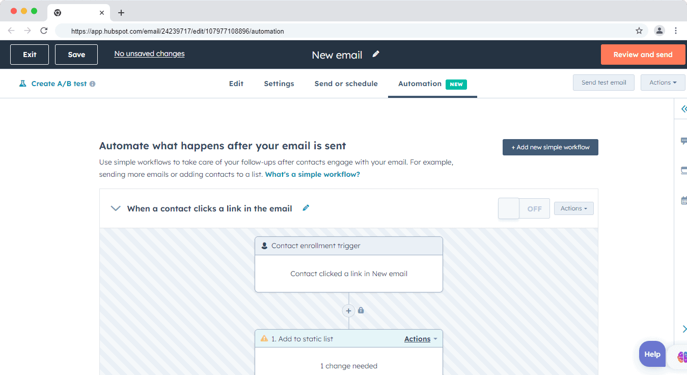 email builder automation in HubSpot