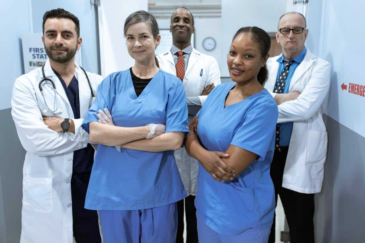 a photo of doctors in a hospital advertisement