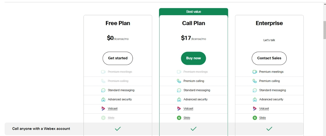 Webex Contact Center pricing