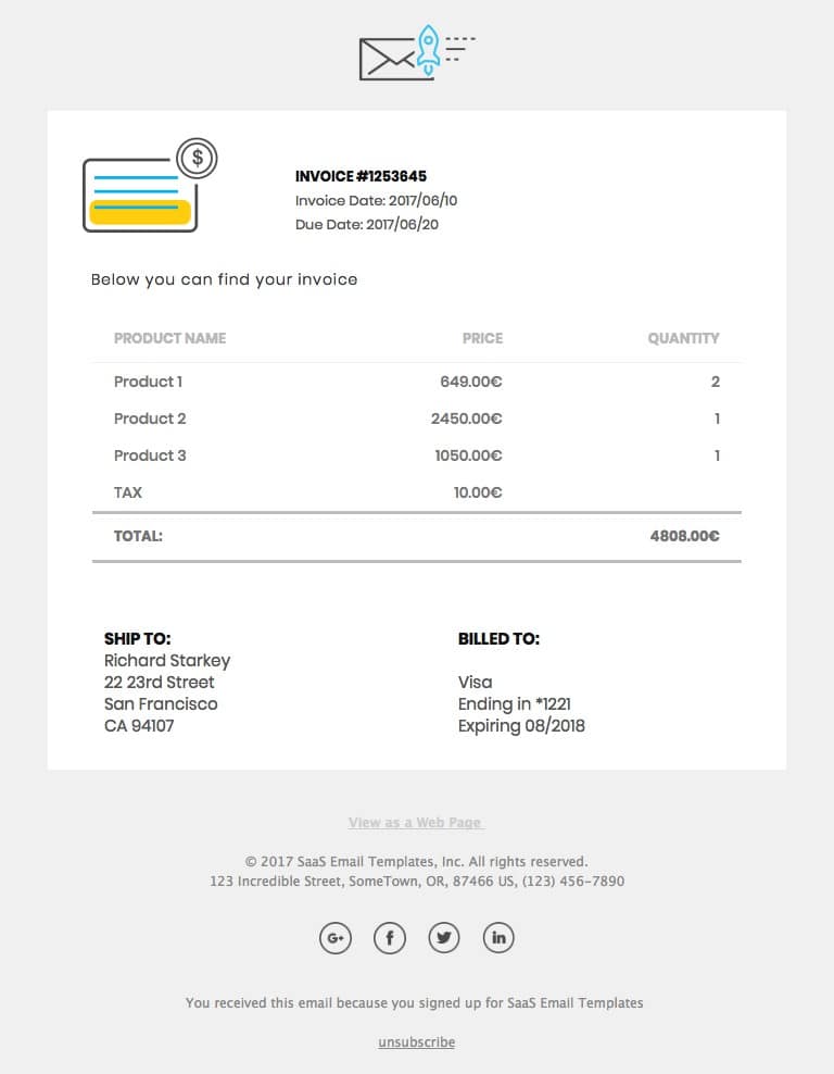 Sample email invoice template
