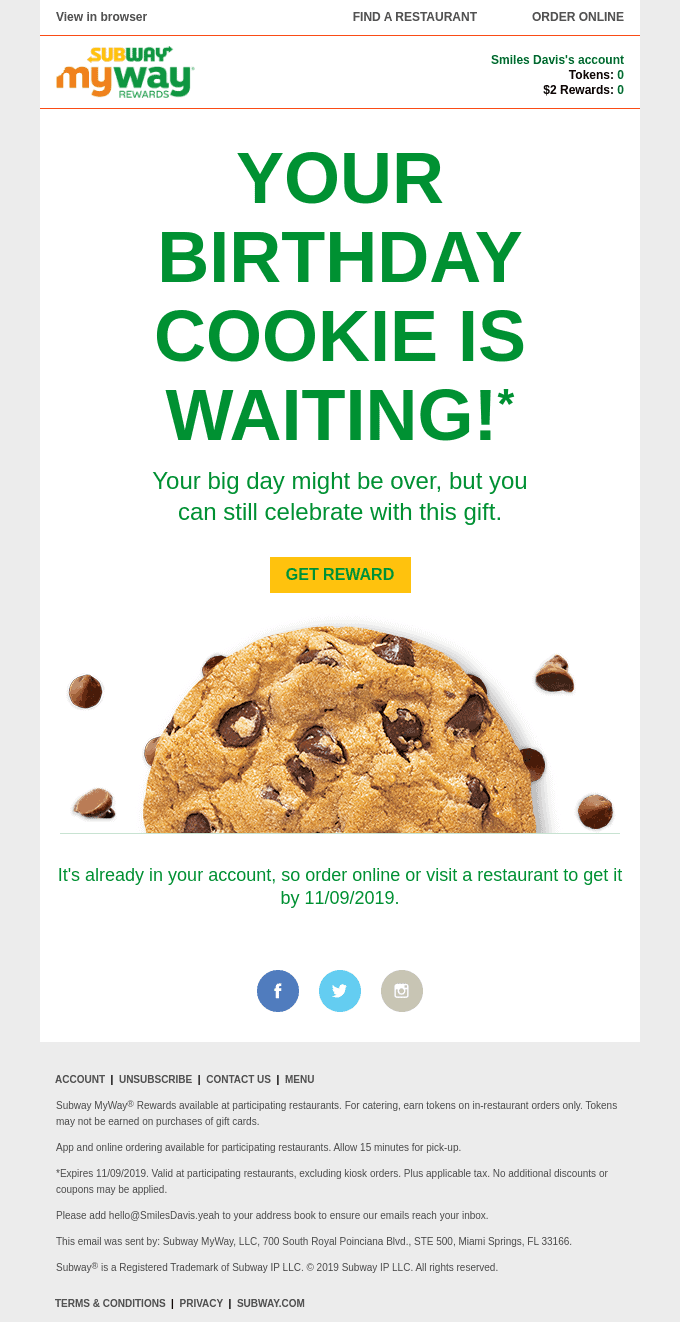 marketing automation example from Subway