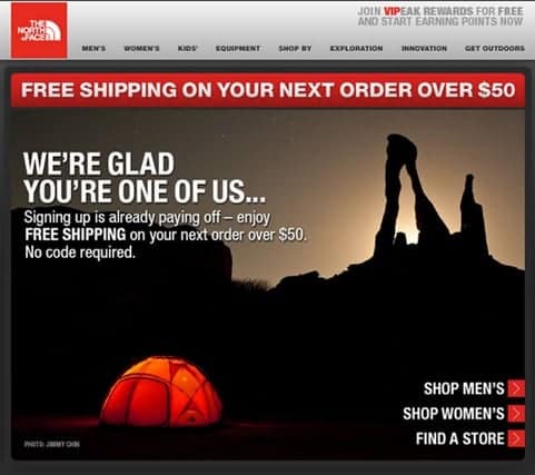 email marketing automation example from North Face