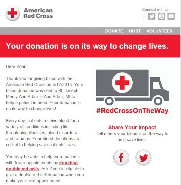 a marketing email example from Red Cross