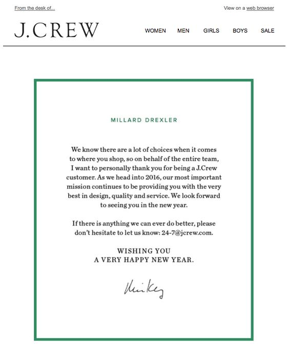 a marketing email example from J Crew