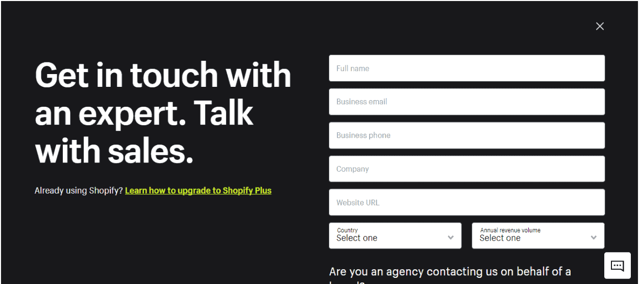 Shopify plus landing page form popup