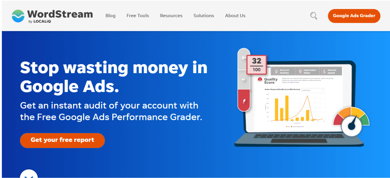 wordstream, an effective landing page example