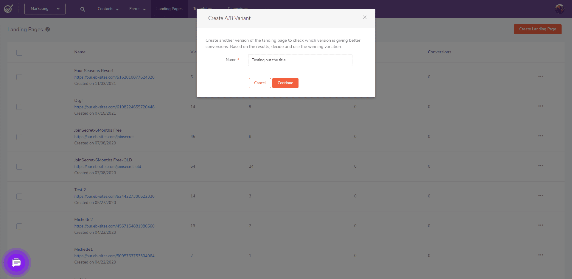 Landing page A/B testing