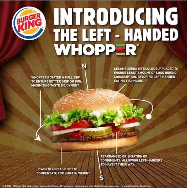 Left-handed whopper joke by Burger King