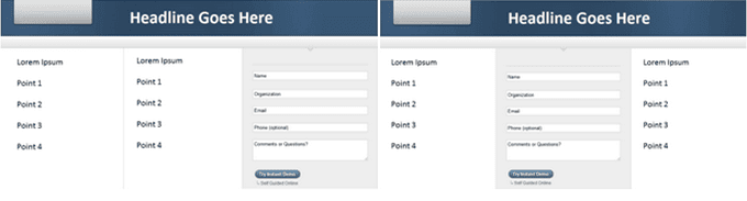 Landing page a/b test