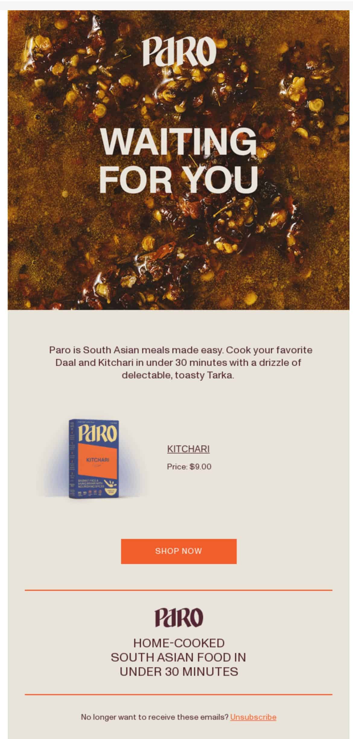 Cart abandonment email example by Paro