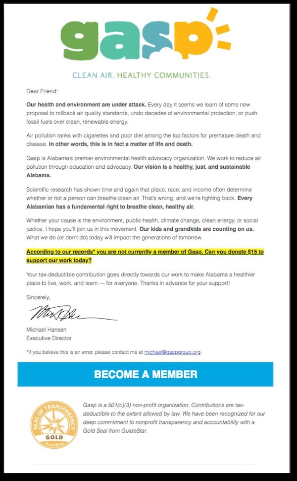 Email advocacy campaign example