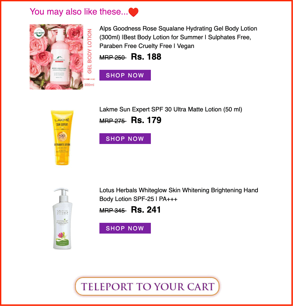 product recommendation in shopping cart email
