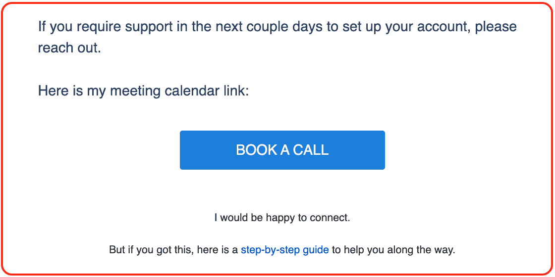 customer support CTA example in welcome email