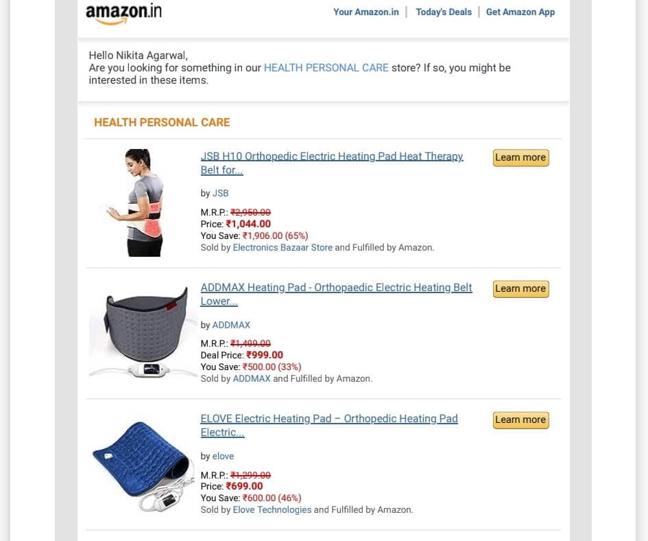 amazon recommendation email example