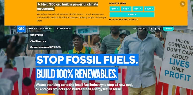 climate change advocacy website page