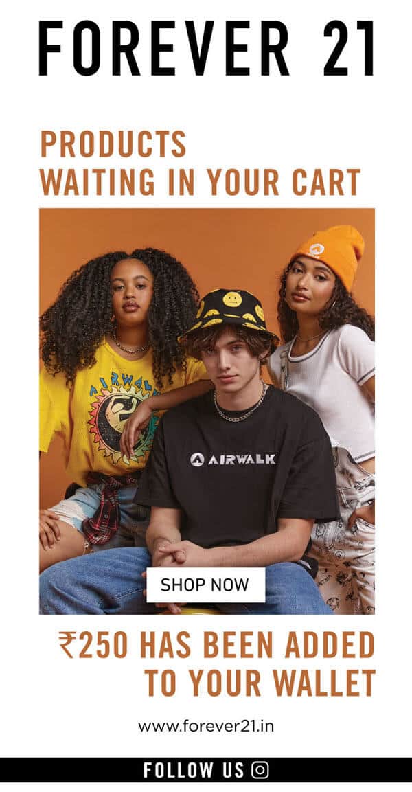 abandoned cart emails with discount example - forever21