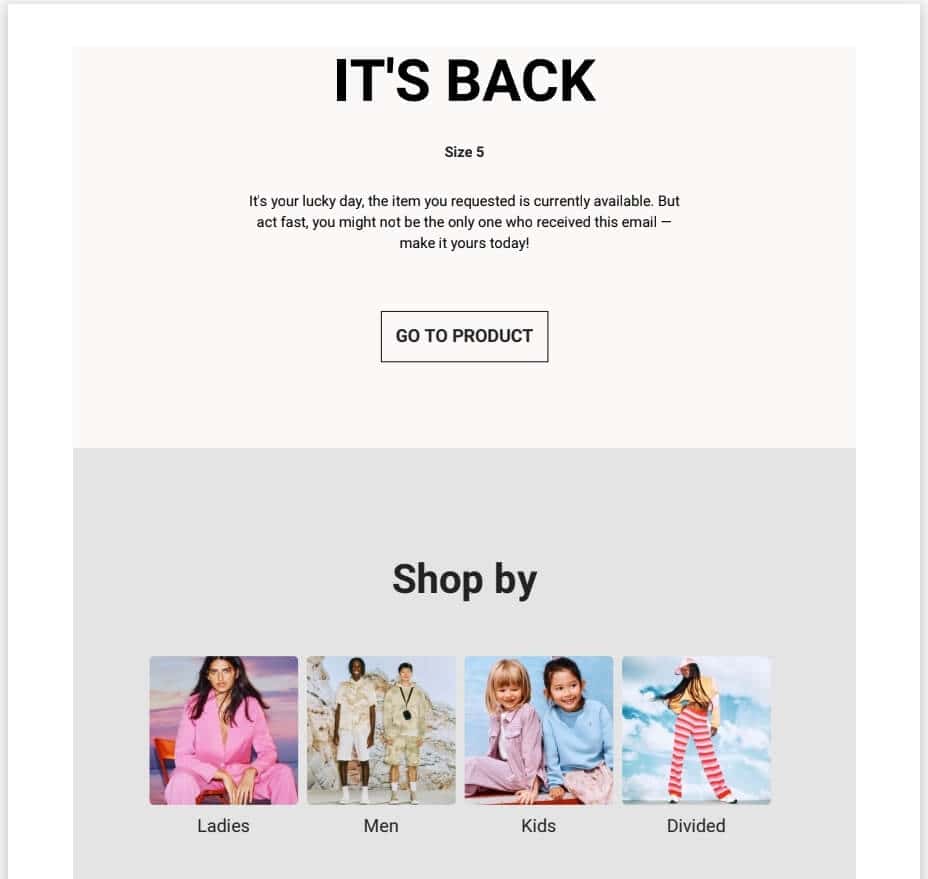H&M post-purchase email examples 