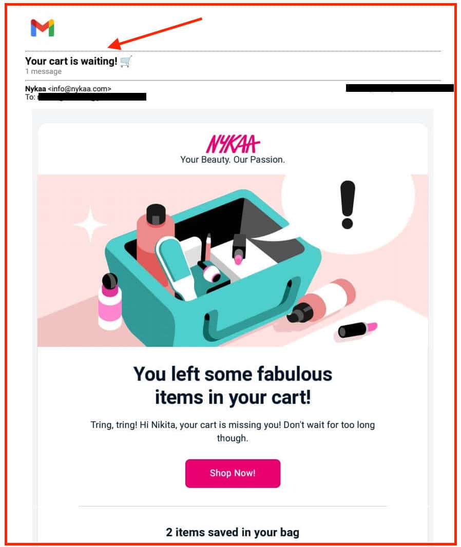 cart abandonment email subject line