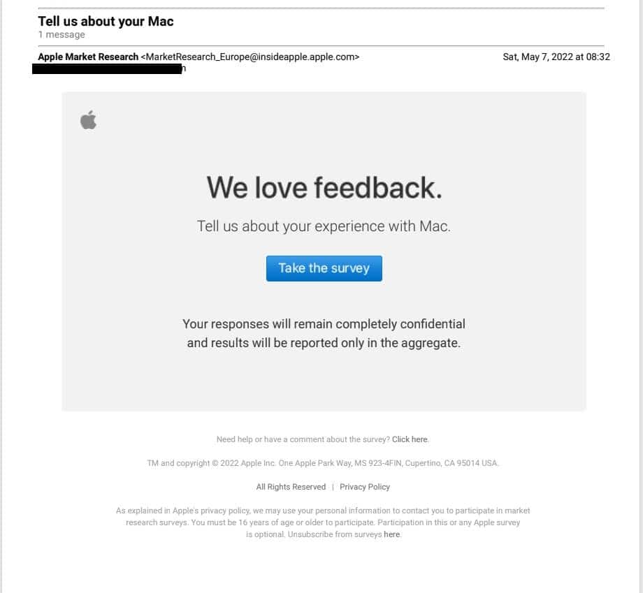 apple feedback or review request email example