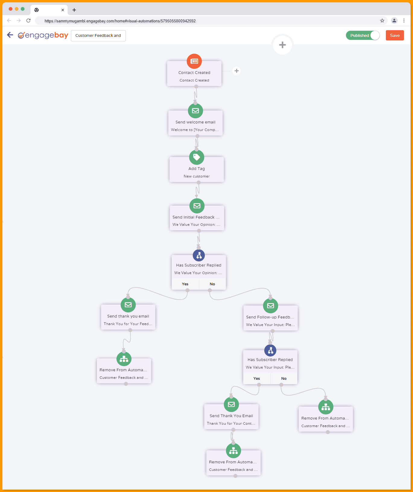 Customer Feedback and Surveys Marketing Automation Flowchart