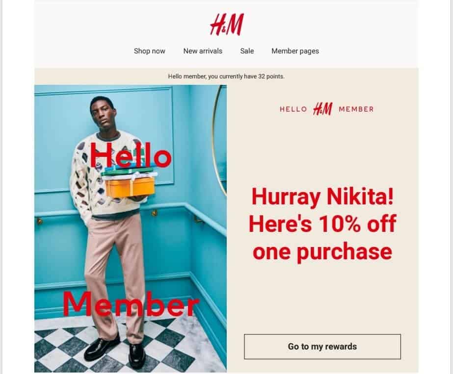 h&m customer birthday promotional email campaign