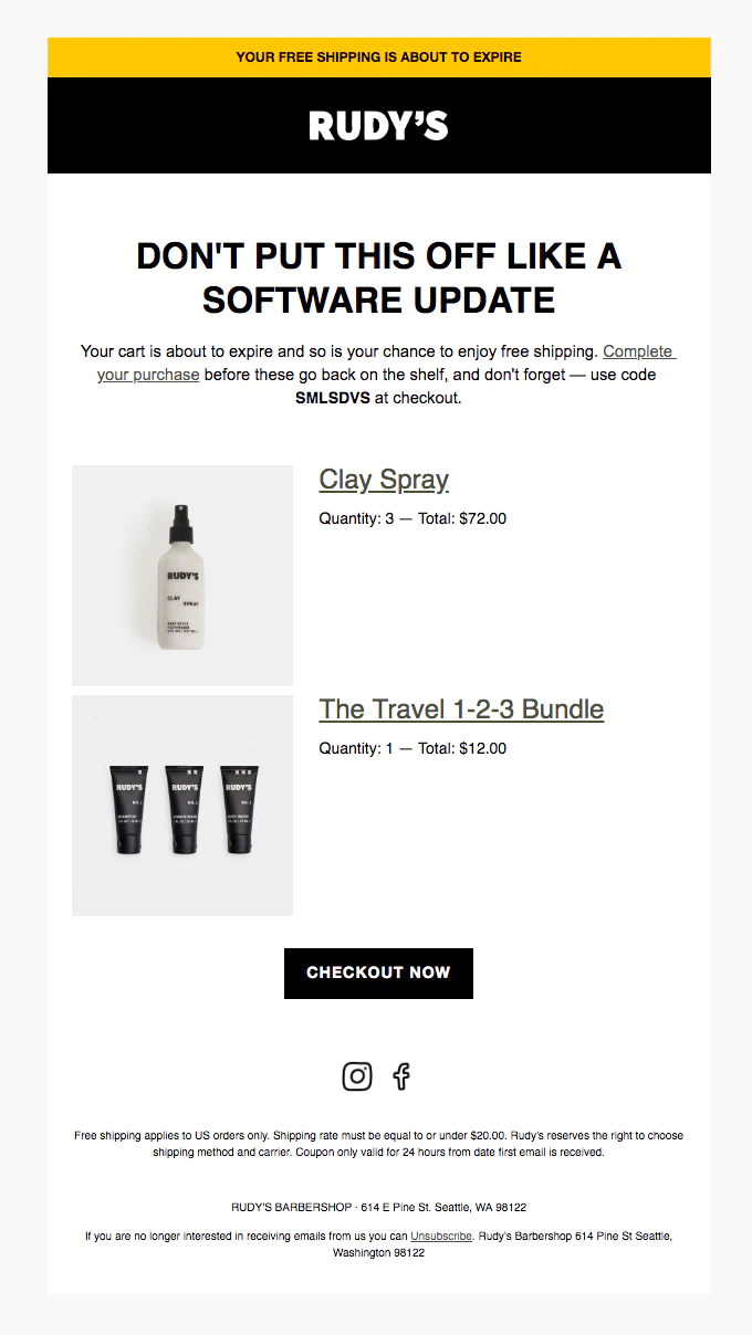 An example of a mobile-friendly email by eCommerce brand Rudy's