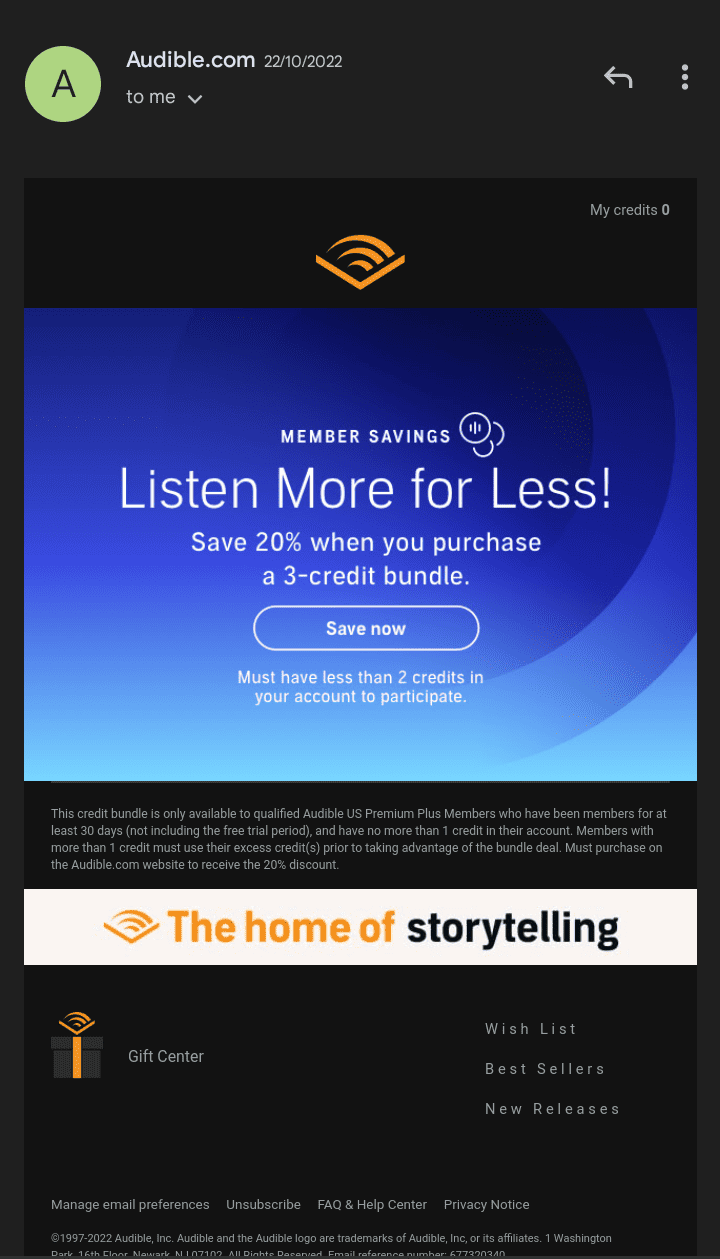 Cross-sell email drip campaign Audible 2