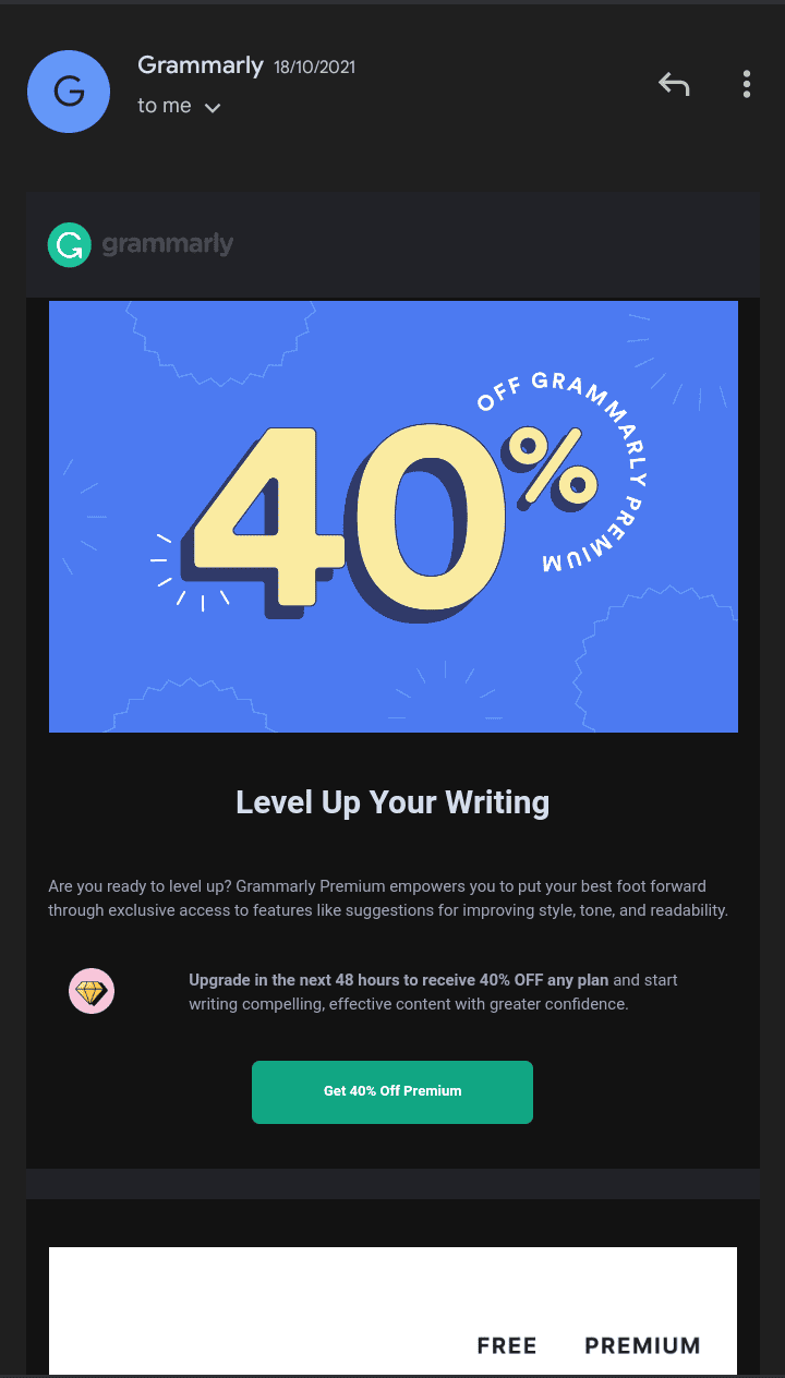 Grammarly engagement drip campaign 