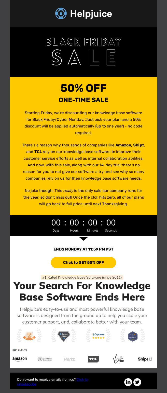 Helpjuice's Black Friday marketing email