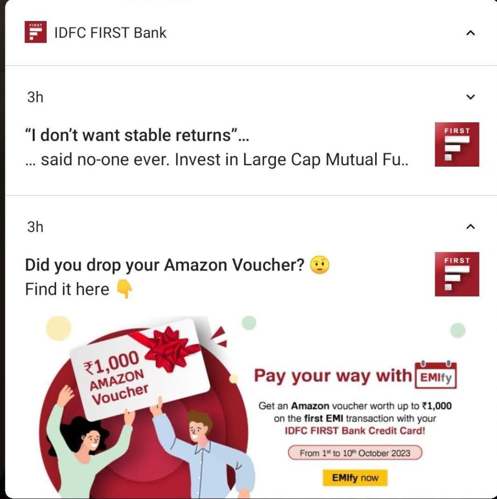 idfc first bank push notification example