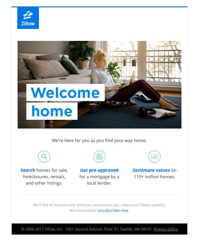 real estate drip campaign example from Zillow